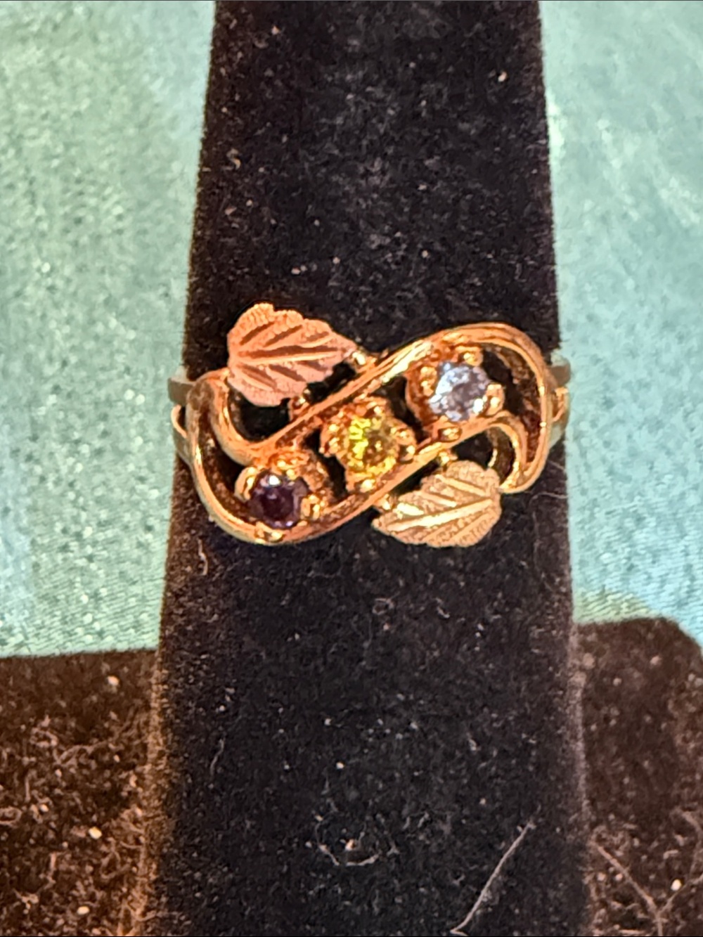Gold-Tone Leaf Vine Ring with Multi-Color Stones